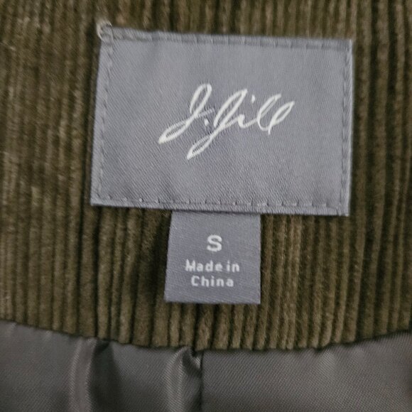 J Jill Coat Womens SM Green Corduroy Button Up Long Lined Jacket Chore Outdoor - Picture 3 of 10